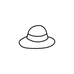 Beach, hat icon in flat black line style, isolated on white background 