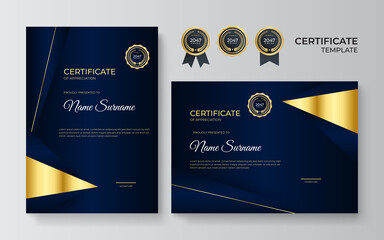 Modern elegant blue and gold diploma certificate template