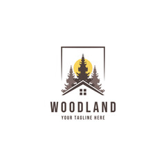 Creative wood house logo design vector template.