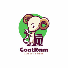 Vector Logo Illustration Goat Ram Mascot Cartoon Style.