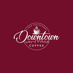 cup Coffee with downtown or building image graphic icon logo design abstract concept vector stock. Can be used as a symbol related to business or drink.