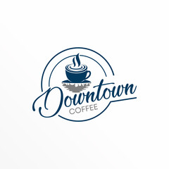 unique Coffee cup and shadow Town image graphic icon logo design abstract concept vector stock. Can be used as a symbol related to cafe or drink.