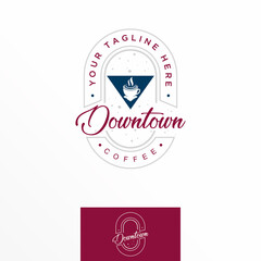 cup Coffee with downtown or building image graphic icon logo design abstract concept vector stock. Can be used as a symbol related to business or drink.