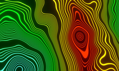 3D Abstract gradient topographic contour lines.