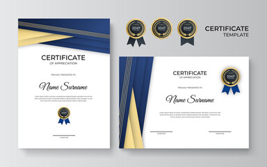 Modern elegant blue and gold diploma certificate template