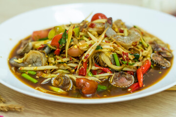 Close-up of Papaya-Salad or Som-Tam.