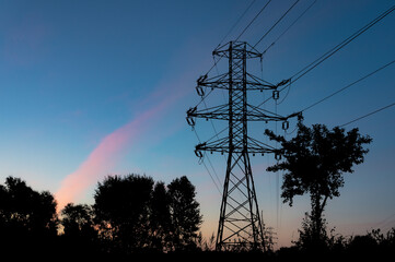 power lines and sunrise