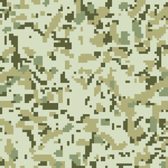 Camouflage, seamless pattern. Modern military ornament for fabric and fashion textile print, urban camo clothing style, trendy digital texture. Vector khaki green background