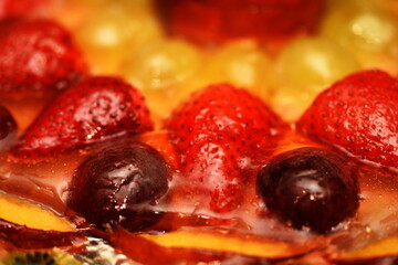strawberries, kiwi ,grapes and oranges in gelatin