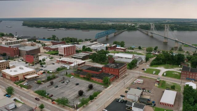 Aerial View Waterfront and City Center of Quincy Illinois