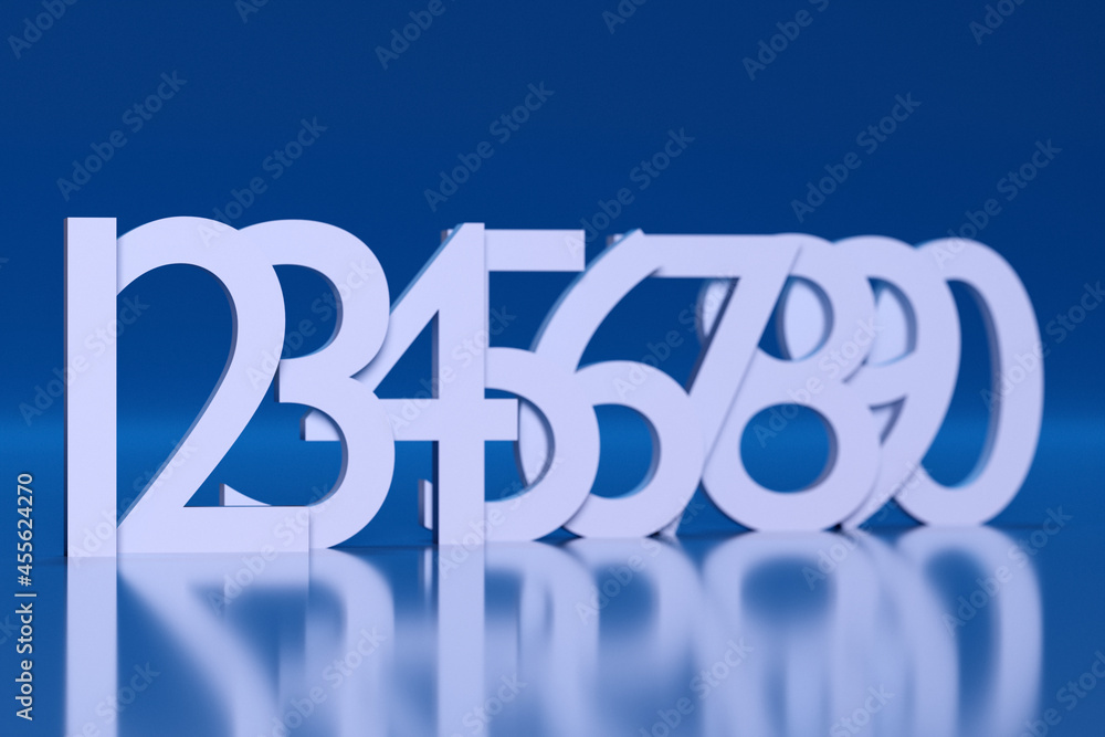 Poster 3d illustration large white volumetric letters stand in a row one after another with shadows on a bl