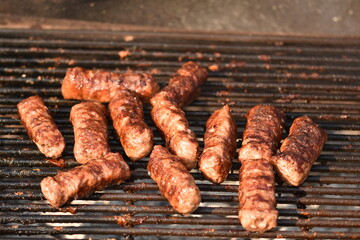 Traditional Romanian food, grilled meat rolls known as mititei