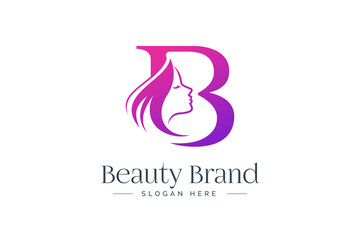 Letter B beauty logo design. Woman face silhouette isolated on letter B