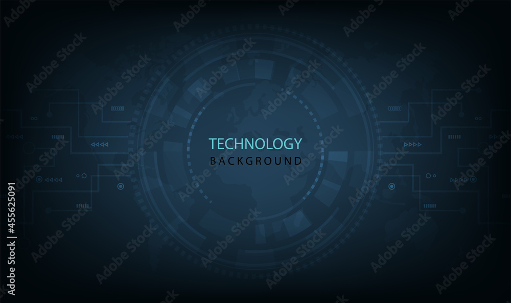 Poster digital electric circuit circle background.image electric circuit on dark blue background.high tech 