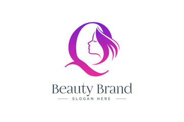 Letter Q beauty logo design. Woman face silhouette isolated on letter Q