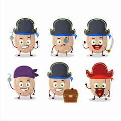 Cartoon character of pistachios with various pirates emoticons