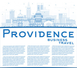 Obraz premium Outline Providence Rhode Island City Skyline with Blue Buildings and Copy Space.