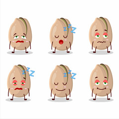 Cartoon character of pistachios with sleepy expression