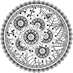 Mehndi flower for henna, mehndi, tattoo, decoration. decorative ornament in ethnic oriental style. doodle ornament. coloring book page.