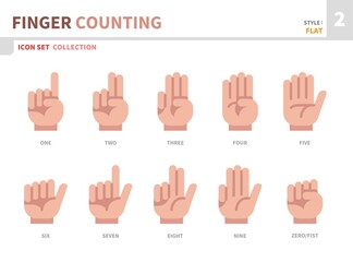 finger counting hand icon set,color flat style,vector and illustration