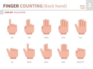 finger counting back hand icon set,color flat style,vector and illustration