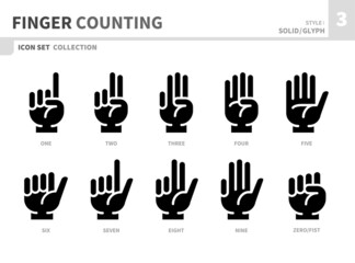 Fototapeta premium finger counting hand icon set,solid and glyph style,vector and illustration