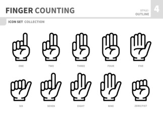 finger counting hand icon set,outline style,vector and illustration
