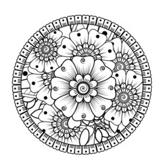 Mehndi flower for henna, mehndi, tattoo, decoration. decorative ornament in ethnic oriental style. doodle ornament. coloring book page.