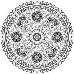 Mehndi flower for henna, mehndi, tattoo, decoration. decorative ornament in ethnic oriental style. doodle ornament. coloring book page.