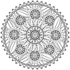 Mehndi flower for henna, mehndi, tattoo, decoration. decorative ornament in ethnic oriental style. doodle ornament. coloring book page.