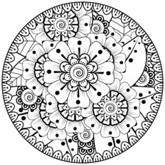 Mehndi flower for henna, mehndi, tattoo, decoration. decorative ornament in ethnic oriental style. doodle ornament. coloring book page.