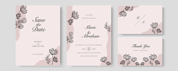 Watercolor wedding invitation. Elegant watercolor wedding invitation card with leaves