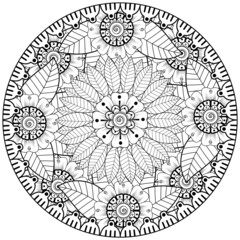 Mehndi flower for henna, mehndi, tattoo, decoration. decorative ornament in ethnic oriental style. doodle ornament. coloring book page.