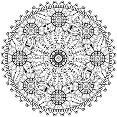 Mehndi flower for henna, mehndi, tattoo, decoration. decorative ornament in ethnic oriental style. doodle ornament. coloring book page.