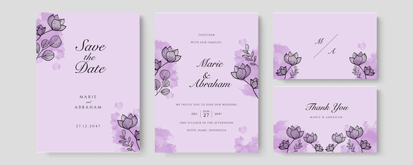 Watercolor wedding invitation. Elegant watercolor wedding invitation card with leaves