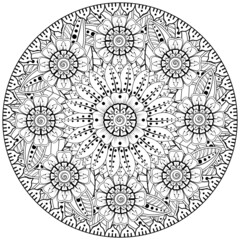 Mehndi flower for henna, mehndi, tattoo, decoration. decorative ornament in ethnic oriental style. doodle ornament. coloring book page.