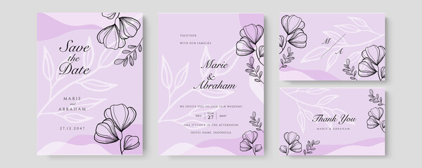 Watercolor wedding invitation. Elegant watercolor wedding invitation card with leaves