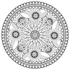 Mehndi flower for henna, mehndi, tattoo, decoration. decorative ornament in ethnic oriental style. doodle ornament. coloring book page.