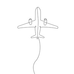 Airplane Line Art Drawing. Airplane One Line Simple Illustration. Aviation Decor, One Line Art, Travel Poster, Plane Drawing. Vector EPS 10