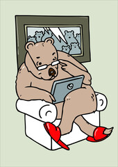 Bear with the tablet resting at home and communicates with numerous relatives.