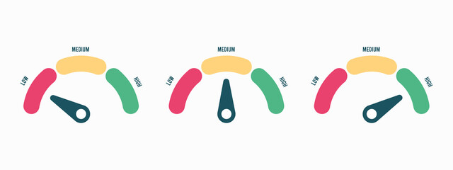 Radial scale from red to green with arrow hand pointer. illustration.