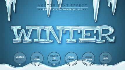 Winter ice - edit text effect, editable font style - obrazy, fototapety, plakaty