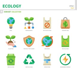 ecology and environment icon set,flat style,vector and illustration