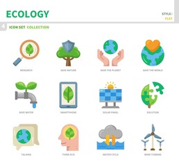 ecology and environment icon set,flat style,vector and illustration