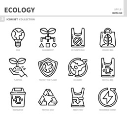 ecology and environment icon set,outline style,vector and illustration