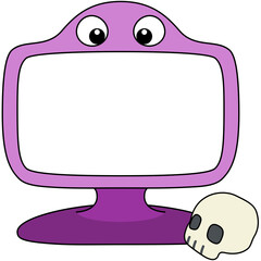 モニターの形をしたモンスターと小さいドクロのフレーム（アウトラインあり）