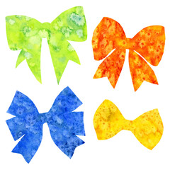 Watercolor set of bows green red blue yellow abstract paper holiday