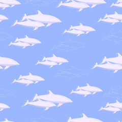 seamless pattern for bed linen with dolphins in light colors