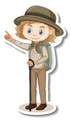 Girl in safari outfit cartoon character sticker