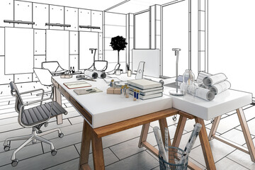 Contemporary Penthouse Office Environment (draft) - 3D Visualization